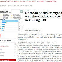 Mercado de fusiones y adquisiciones en Latinoamrica creci cerca de 37% en agosto